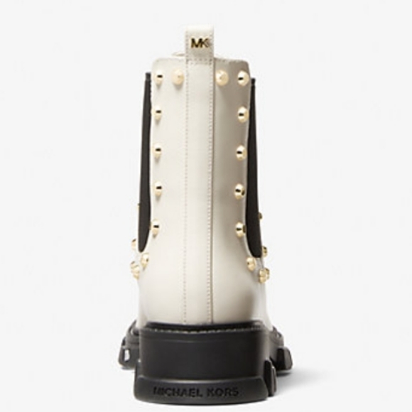 Michael Kors Ridley Studded Leather Boots Light Cream 7 - Picture 3 of 5